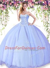 Charming Sweetheart Sleeveless 15 Quinceanera Dress Floor Length Beading Lavender Tulle