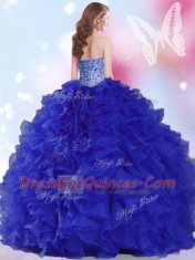 Vintage Royal Blue Ball Gowns Organza Sweetheart Sleeveless Beading and Ruffles Floor Length Lace Up Quinceanera Dresses