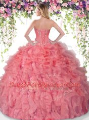 Sweetheart Sleeveless Quinceanera Dresses Floor Length Beading and Ruffles Apple Green Organza