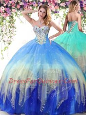 Sexy Multi-color Sleeveless Floor Length Beading Lace Up Ball Gown Prom Dress