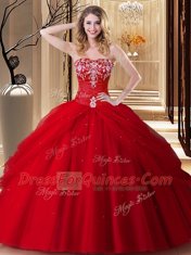 Deluxe Sleeveless Lace Up Floor Length Embroidery 15 Quinceanera Dress