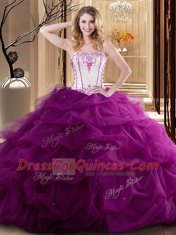 Ruffled Fuchsia Sleeveless Tulle Lace Up Sweet 16 Quinceanera Dress for Military Ball and Sweet 16 and Quinceanera
