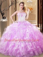 Enchanting Lilac Sleeveless Floor Length Embroidery and Ruffles Lace Up Vestidos de Quinceanera