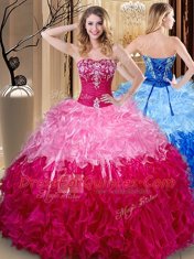 Classical Embroidery and Ruffles 15 Quinceanera Dress Multi-color Lace Up Sleeveless Floor Length