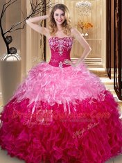 Classical Embroidery and Ruffles 15 Quinceanera Dress Multi-color Lace Up Sleeveless Floor Length