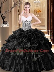 Glamorous Organza Sleeveless Floor Length Sweet 16 Dresses and Ruffles and Pattern