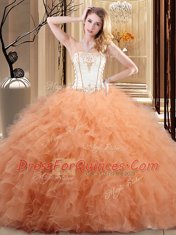 Enchanting Orange Sweet 16 Quinceanera Dress Military Ball and Sweet 16 and Quinceanera and For with Embroidery and Ruffled Layers Strapless Sleeveless Lace Up