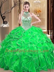 Halter Top Sleeveless Beading and Ruffles Lace Up Quinceanera Dresses