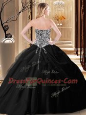 Black Ball Gowns Sweetheart Sleeveless Tulle Floor Length Lace Up Pick Ups and Pattern Vestidos de Quinceanera