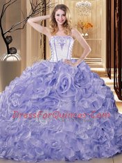 Hot Selling Ball Gowns Sweet 16 Dresses Lavender Strapless Organza Sleeveless Floor Length Lace Up