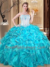 Glamorous Floor Length Teal Sweet 16 Quinceanera Dress Strapless Sleeveless Lace Up
