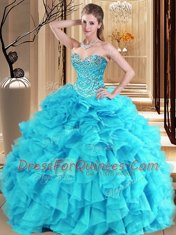 High Class Sleeveless Beading and Ruffles Lace Up Quince Ball Gowns