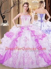 Multi-color Organza Lace Up Strapless Sleeveless Floor Length Quinceanera Dress Embroidery and Ruffled Layers