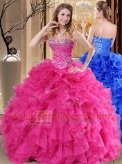 Beautiful Sweetheart Sleeveless Organza Vestidos de Quinceanera Beading and Ruffles Lace Up