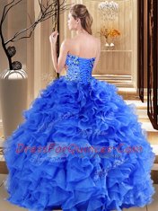 Beautiful Sweetheart Sleeveless Organza Vestidos de Quinceanera Beading and Ruffles Lace Up