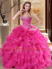 Beautiful Sweetheart Sleeveless Organza Vestidos de Quinceanera Beading and Ruffles Lace Up