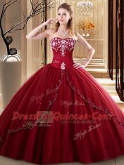 Fitting Floor Length Ball Gowns Sleeveless Wine Red Quince Ball Gowns Lace Up