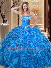 Attractive Floor Length Blue 15th Birthday Dress Sweetheart Sleeveless Lace Up