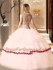Ball Gowns Sweet 16 Dress Peach Scoop Tulle Sleeveless Floor Length Lace Up