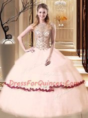 Ball Gowns Sweet 16 Dress Peach Scoop Tulle Sleeveless Floor Length Lace Up