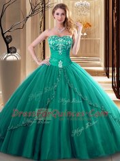 Dark Green Sleeveless Tulle Lace Up Sweet 16 Dress for Military Ball and Sweet 16 and Quinceanera