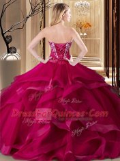 Fitting Sleeveless Embroidery and Ruffles Lace Up Quinceanera Dresses