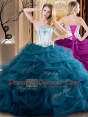 Flirting Sleeveless Lace Up Floor Length Embroidery and Ruffled Layers Sweet 16 Dress