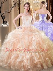 Yellow Lace Up Strapless Embroidery and Ruffles Vestidos de Quinceanera Organza Sleeveless