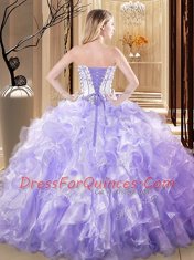 Yellow Lace Up Strapless Embroidery and Ruffles Vestidos de Quinceanera Organza Sleeveless