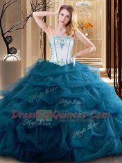 Stunning Wine Red Ball Gowns Embroidery and Ruffled Layers Quinceanera Gowns Lace Up Tulle Sleeveless Floor Length