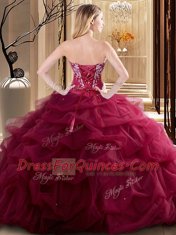 Cute Fuchsia Tulle Lace Up Vestidos de Quinceanera Sleeveless Floor Length Embroidery and Pick Ups