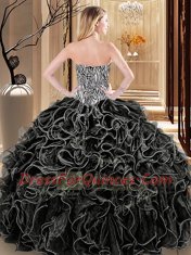 Sexy Black Sweetheart Neckline Ruffles and Pattern Quinceanera Dress Sleeveless Lace Up