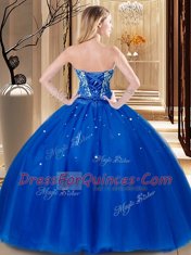 Custom Fit Floor Length Royal Blue Quinceanera Dresses Tulle Sleeveless Beading and Embroidery
