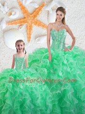 Apple Green Sleeveless Beading and Ruffles Floor Length 15th Birthday Dress