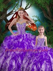 Pretty Eggplant Purple Sleeveless Beading and Ruffles Floor Length Sweet 16 Quinceanera Dress