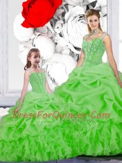 Ball Gowns Straps Sleeveless Organza Floor Length Lace Up Beading and Ruffles and Pick Ups Sweet 16 Quinceanera Dress