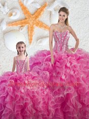Stylish Ball Gowns Quince Ball Gowns Hot Pink Sweetheart Organza Sleeveless Floor Length Lace Up