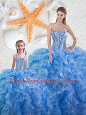 Customized Ball Gowns Ball Gown Prom Dress Baby Blue Sweetheart Organza Sleeveless Floor Length Lace Up