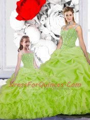 Top Selling Yellow Green Sleeveless Beading and Ruffles and Pick Ups Floor Length Quinceanera Gowns