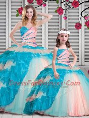 Beading and Ruching 15th Birthday Dress Multi-color Lace Up Sleeveless Floor Length