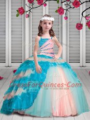 Beading and Ruching 15th Birthday Dress Multi-color Lace Up Sleeveless Floor Length