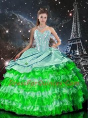 Glorious Multi-color Sleeveless Floor Length Beading and Ruffles Zipper 15 Quinceanera Dress