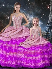 Amazing Sleeveless Lace Up Floor Length Beading and Ruffles Sweet 16 Dress