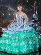 High Class Multi-color Organza Lace Up Sweetheart Sleeveless Floor Length 15th Birthday Dress Beading and Ruffles