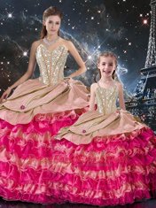 Sleeveless Floor Length Beading and Ruffles Lace Up Quinceanera Gown with Multi-color