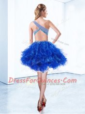 Spectacular One Shoulder Knee Length A-line Sleeveless Royal Blue Dress for Prom Criss Cross
