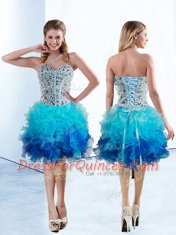 Sweetheart Sleeveless Organza Prom Party Dress Beading and Ruffles Lace Up