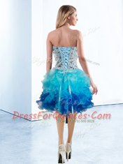 Sweetheart Sleeveless Organza Prom Party Dress Beading and Ruffles Lace Up