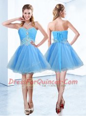 Fitting Sweetheart Sleeveless Lace Up Dress for Prom Blue Organza