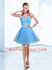 Fitting Sweetheart Sleeveless Lace Up Dress for Prom Blue Organza